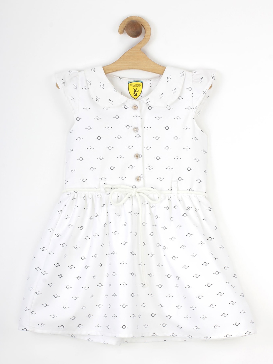 

Lil Lollipop Girls White & Black Printed Belted Cotton Fit & Flare Dress