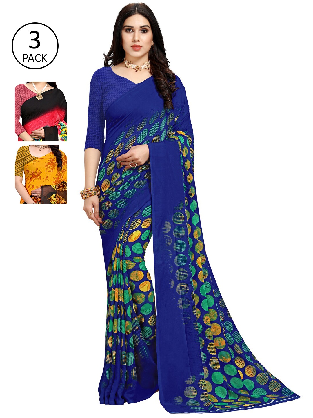 

KALINI Pack Of 3 Floral Printed Saree, Pink