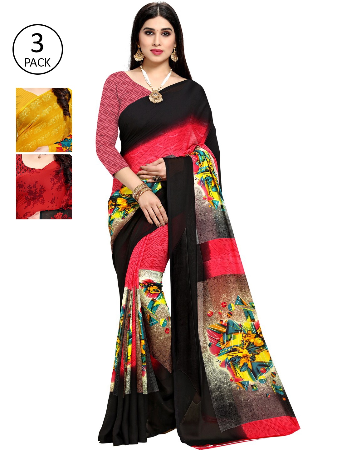 

KALINI Pack Of 3 Multicoloured Printed Sarees, Multi