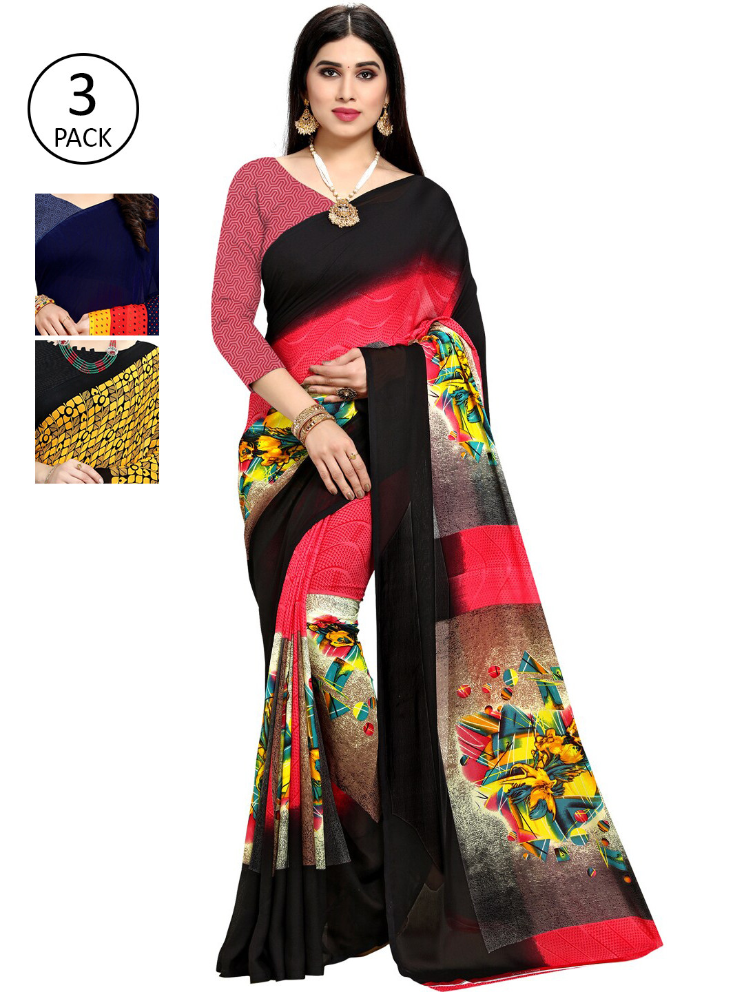 

KALINI Women Pack Of 3 Printed Saree, Pink