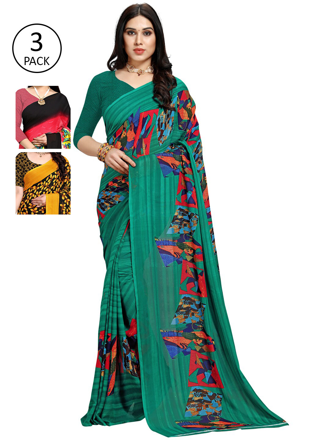 

KALINI Pack Of 3 Printed Saree, Yellow