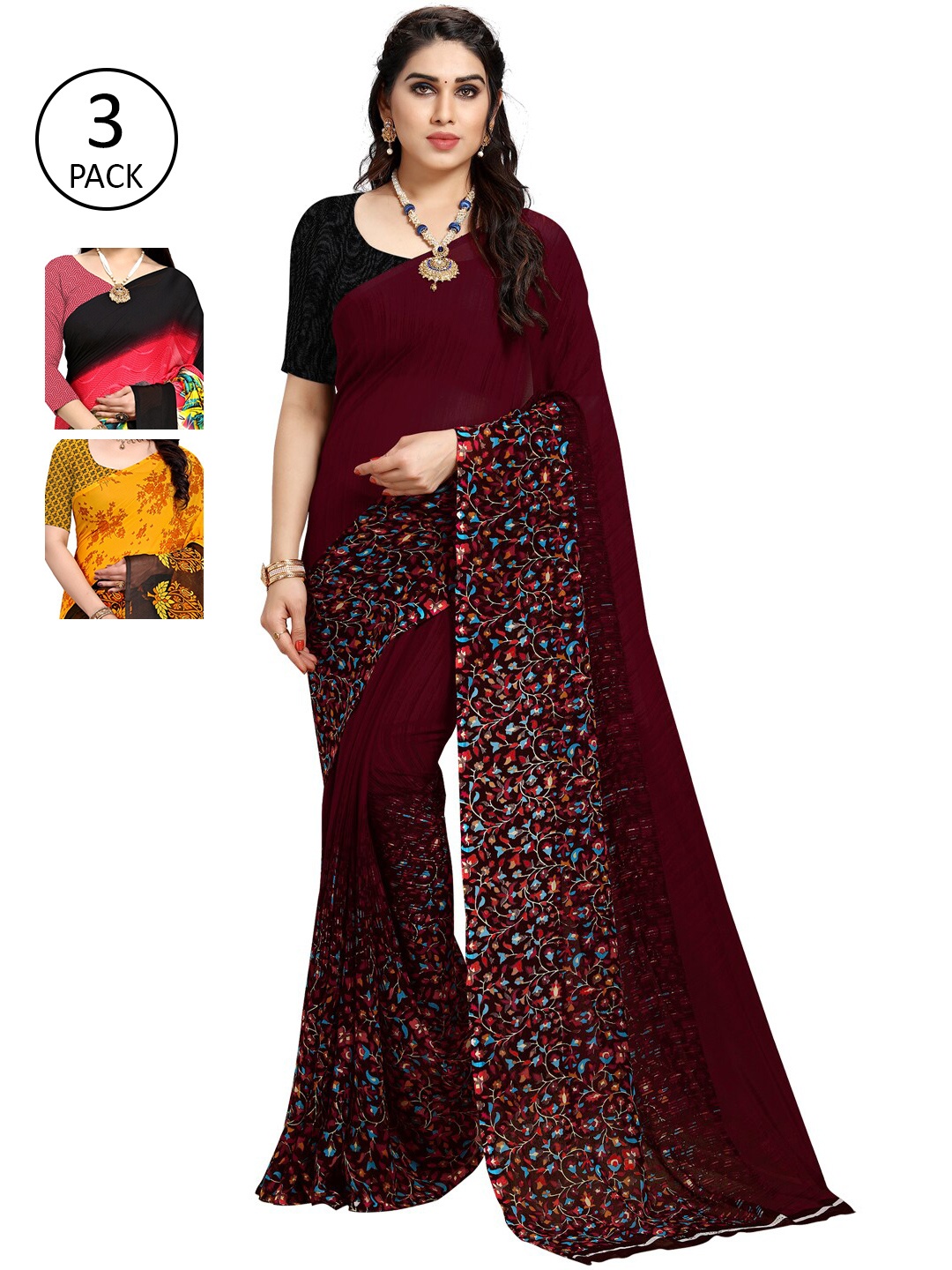 

KALINI Women Pack Of 3 Printed Saree, Yellow