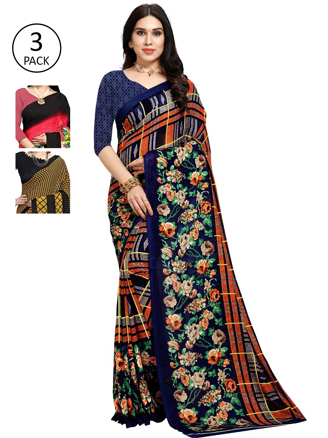 

KALINI Pack Of 3 Multicoloured Printed Sarees, Multi