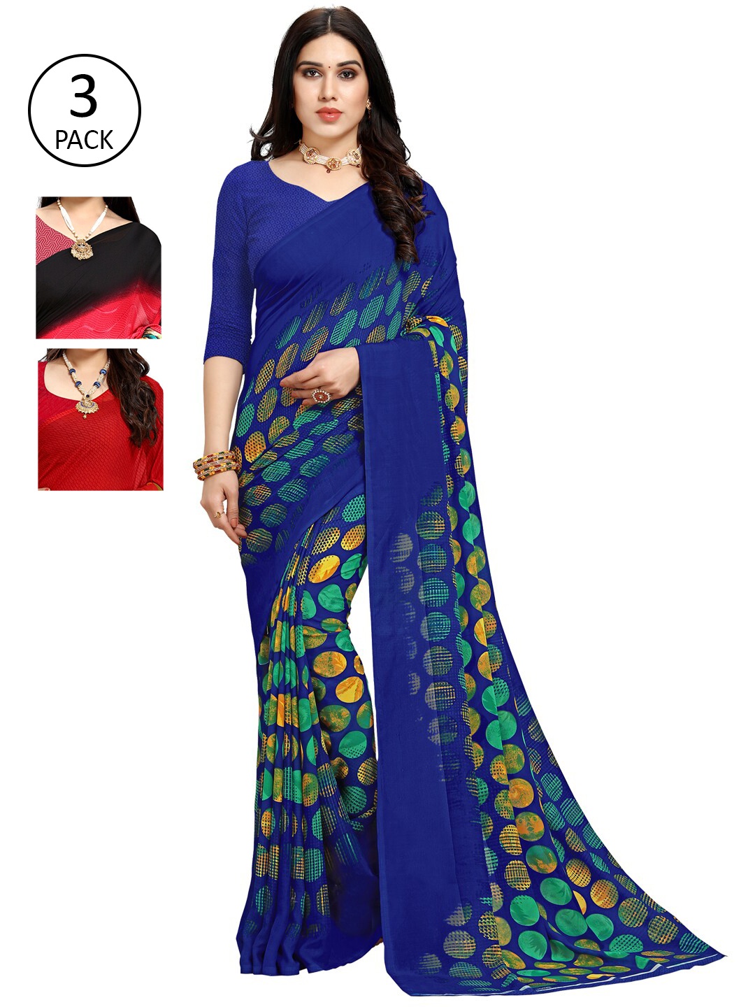 

ANAND SAREES Pack Of 3 Multicoloured Printed Sarees, Multi