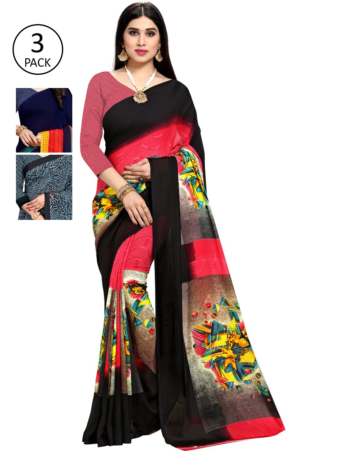

KALINI Pack Of 3 Multicoloured Printed Sarees, Multi