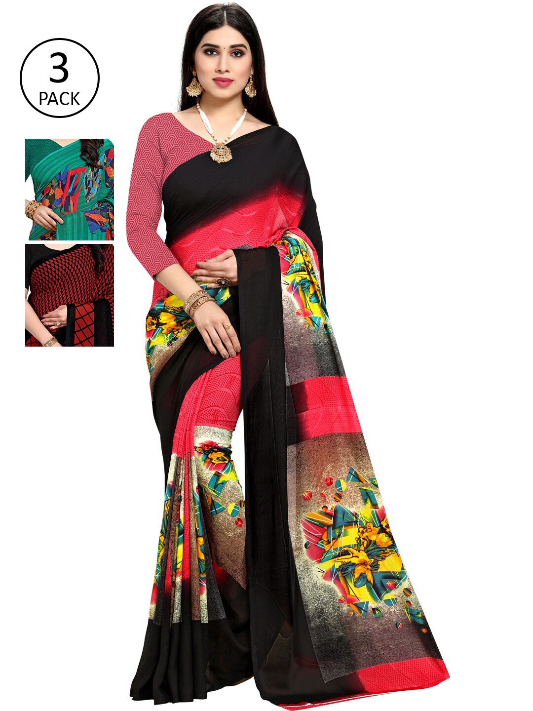 

KALINI Pack Of 3 Multicoloured Printed Sarees, Multi