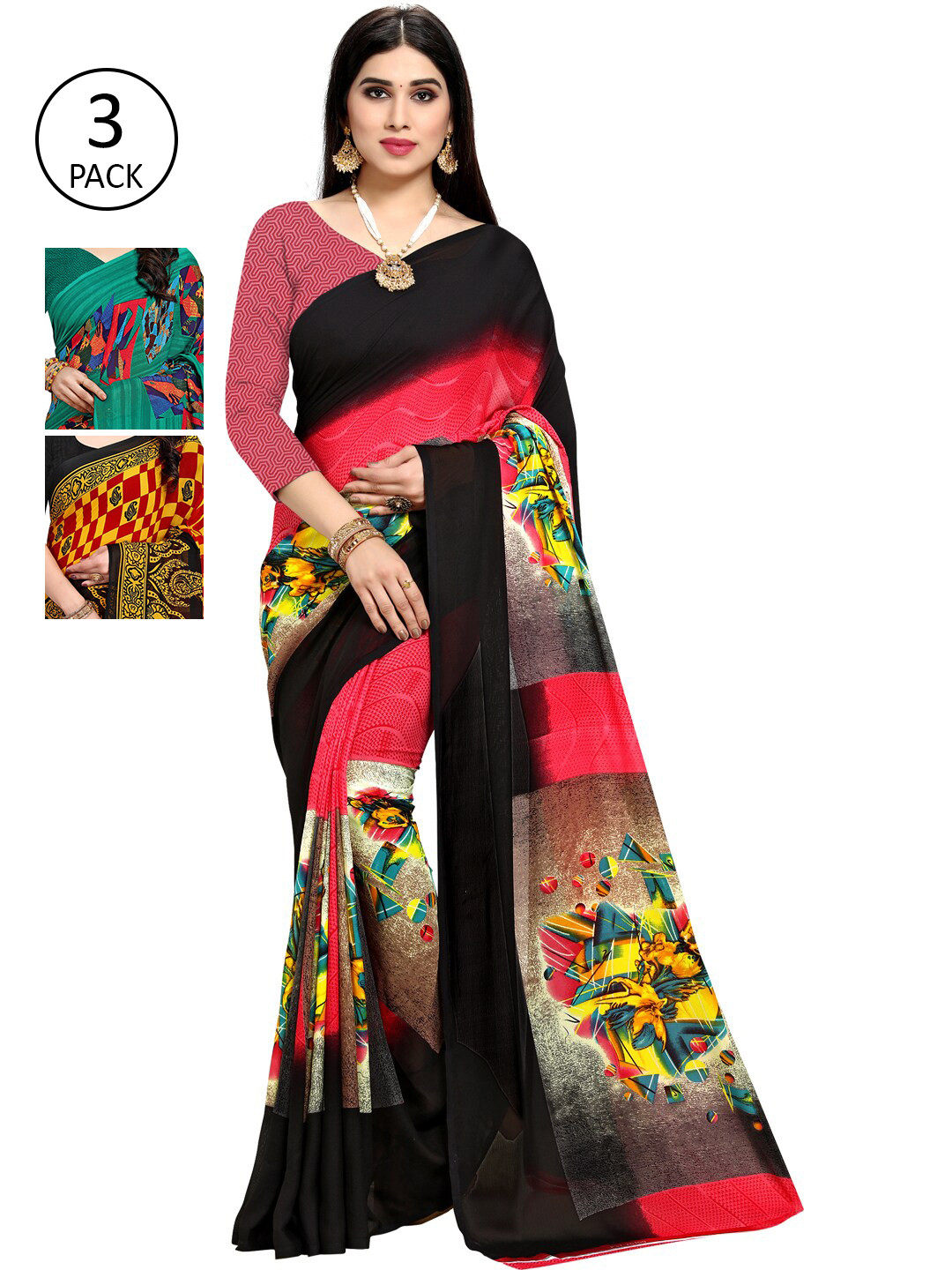 

KALINI Pack Of 3 Printed Saree, Multi