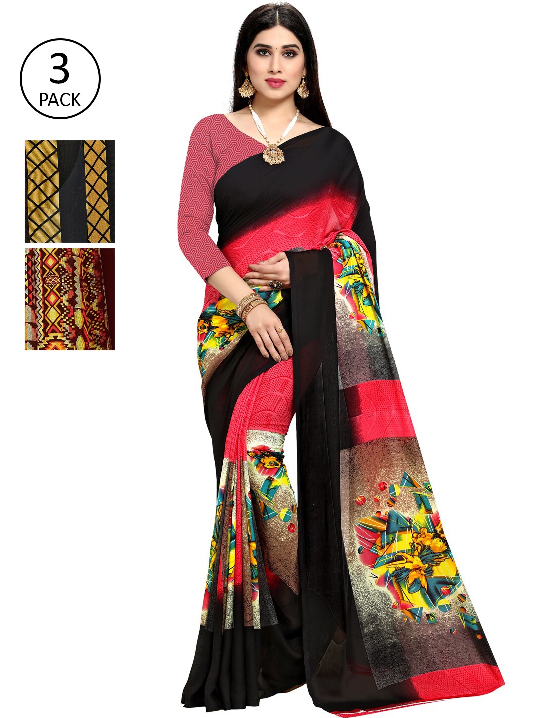 

KALINI Pack Of 3 Multicoloured Printed Sarees, Multi