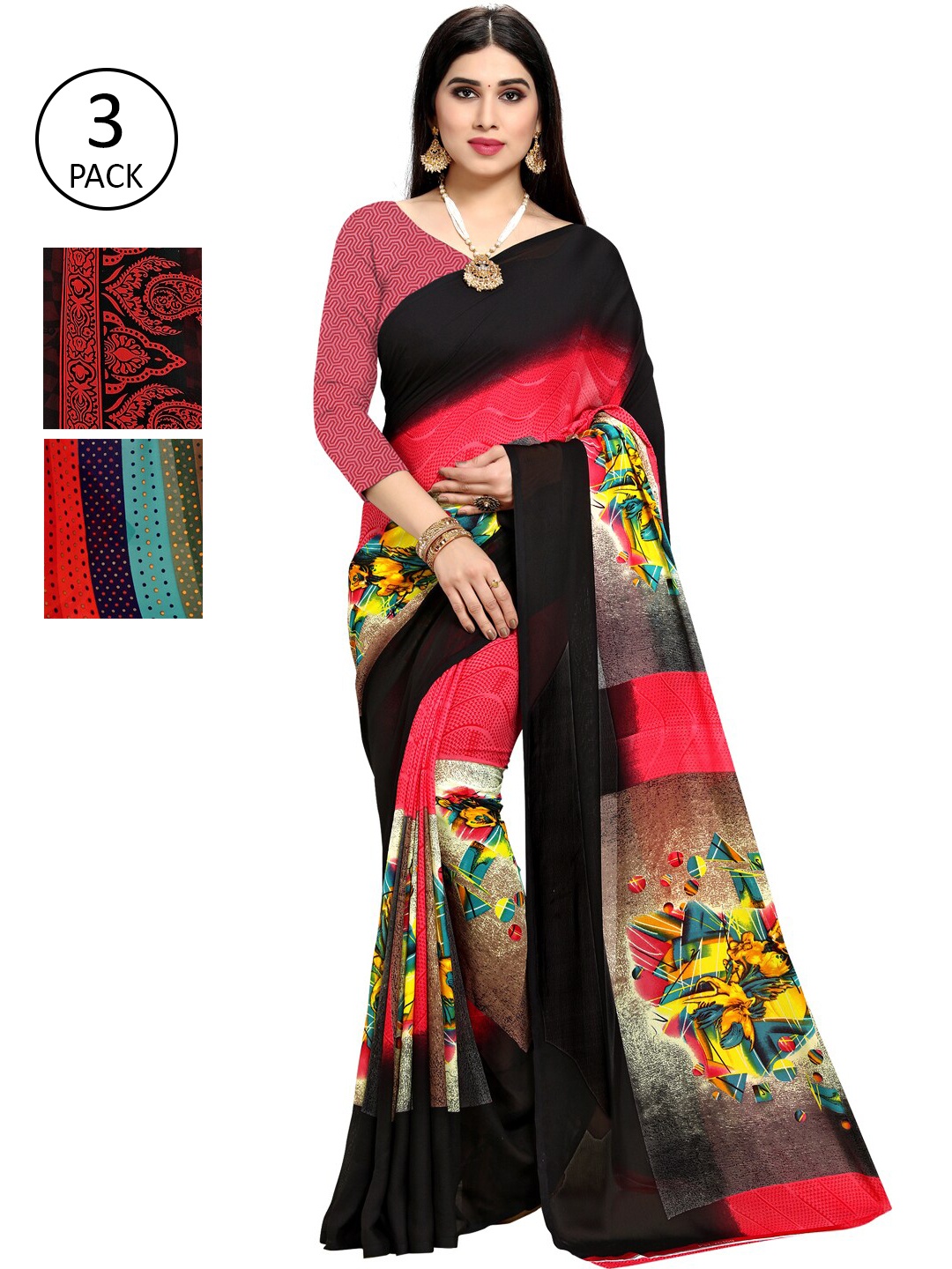 

KALINI Pack Of 3 Multicoloured Printed Sarees, Multi