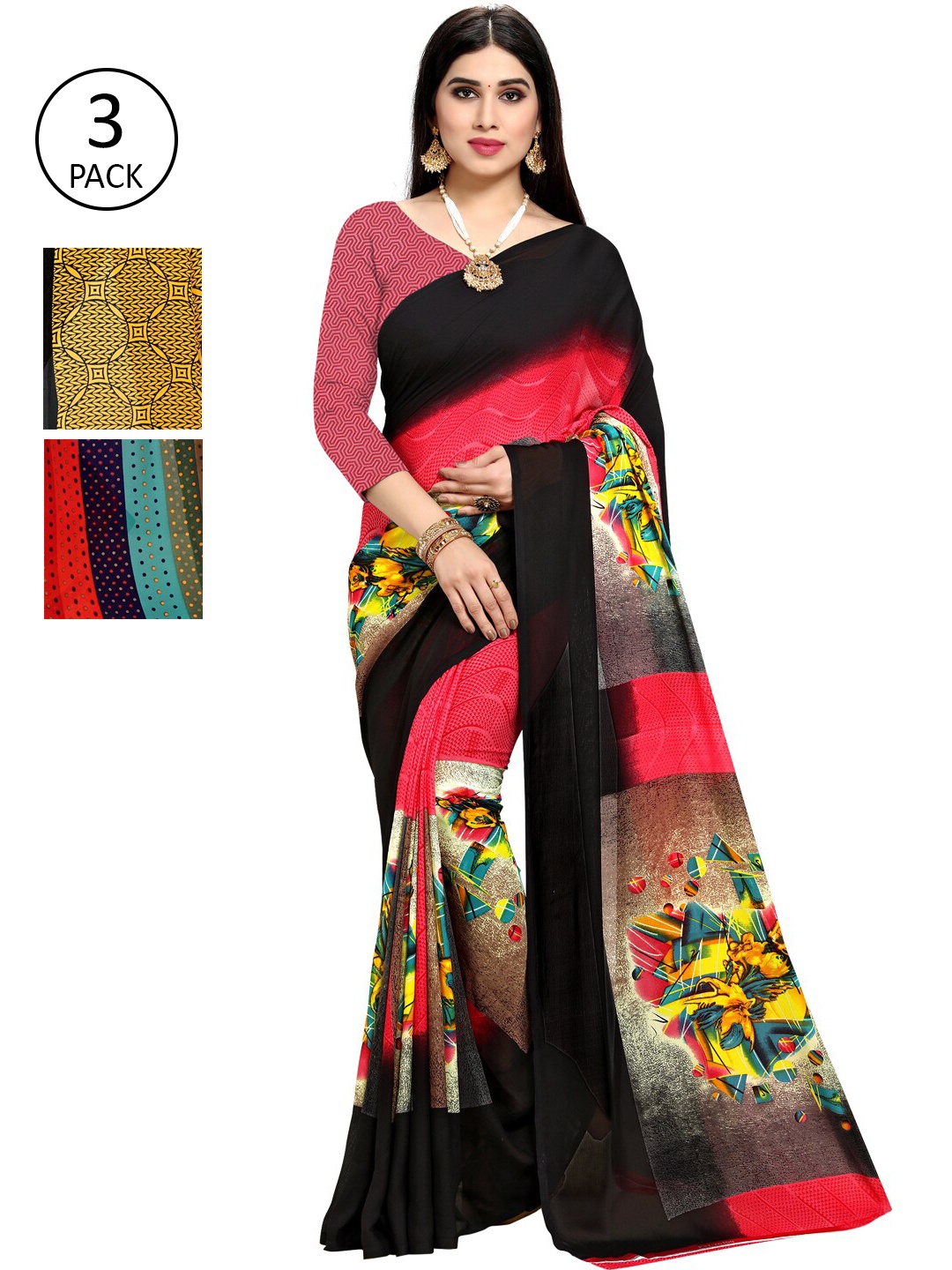 

KALINI Pack Of 3 Printed Saree, Multi
