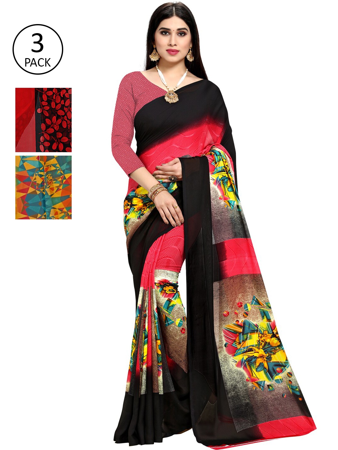 

KALINI Pack Of 3 Printed Saree, Multi
