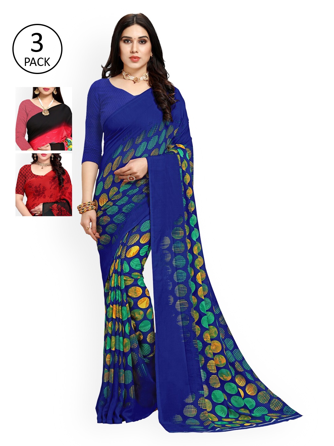 

KALINI Pack Of 3 Multicoloured Printed Sarees, Multi