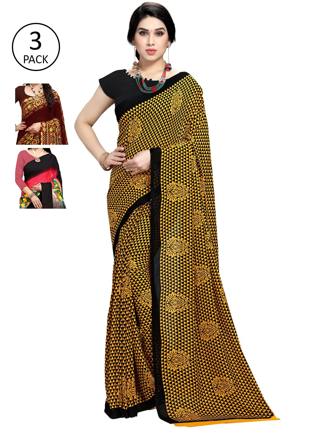 

KALINI Pack Of 3 Multicoloured Printed Sarees, Multi