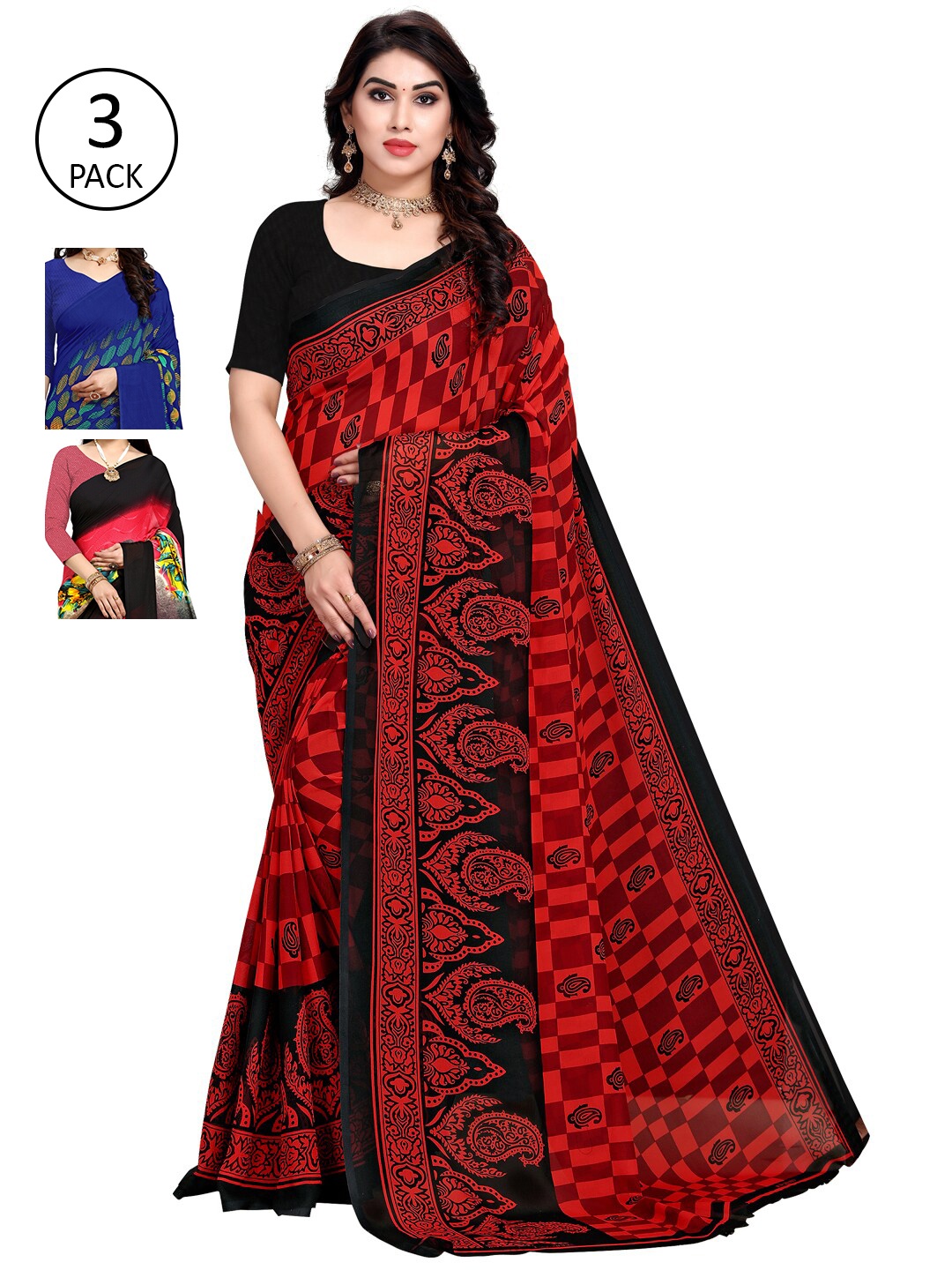 

KALINI Pack Of 3 Printed Saree, Multi