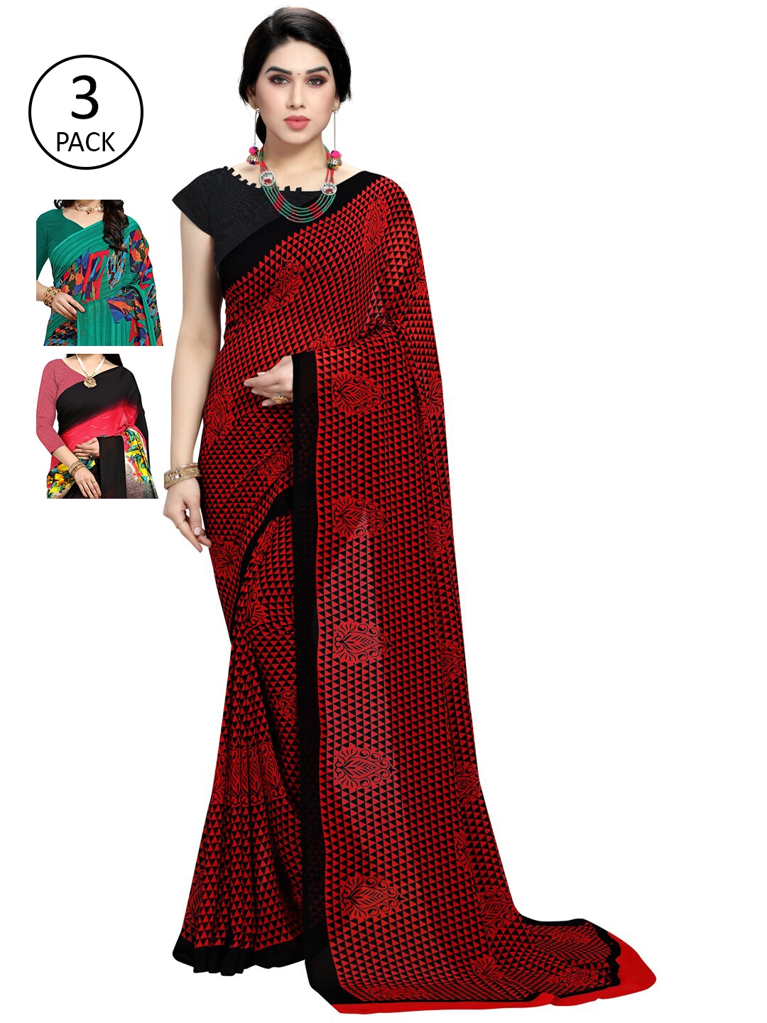 

KALINI Pack Of 3 Printed Saree, Green