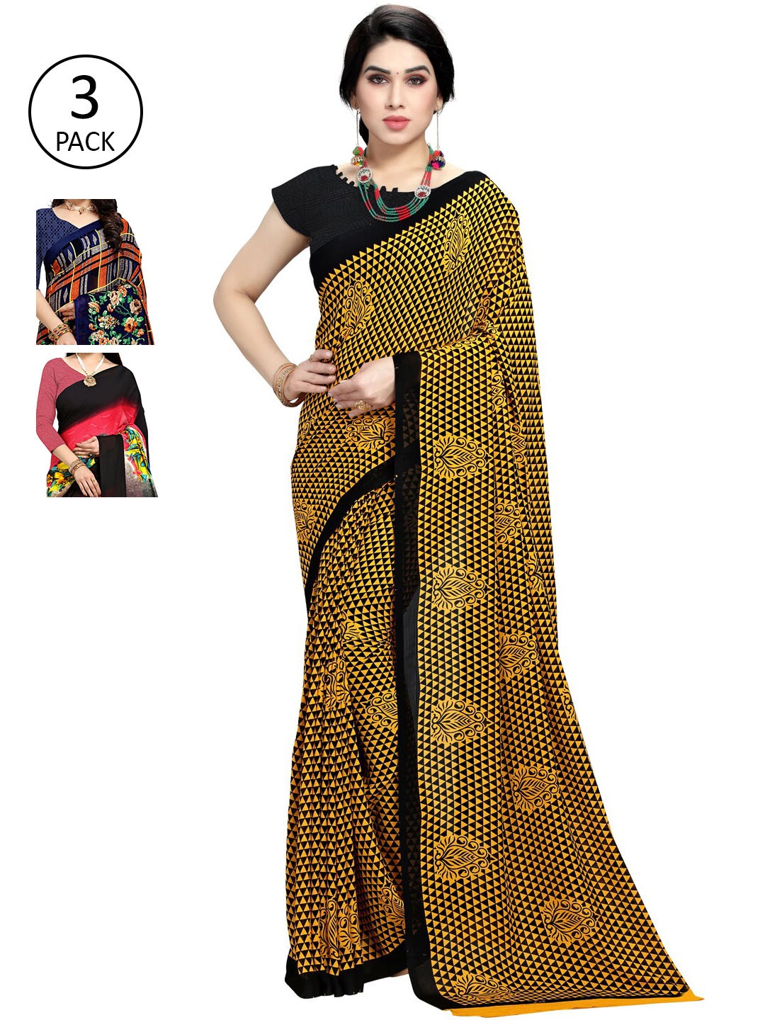 

KALINI Pack Of 3 Multicoloured Printed Sarees, Multi