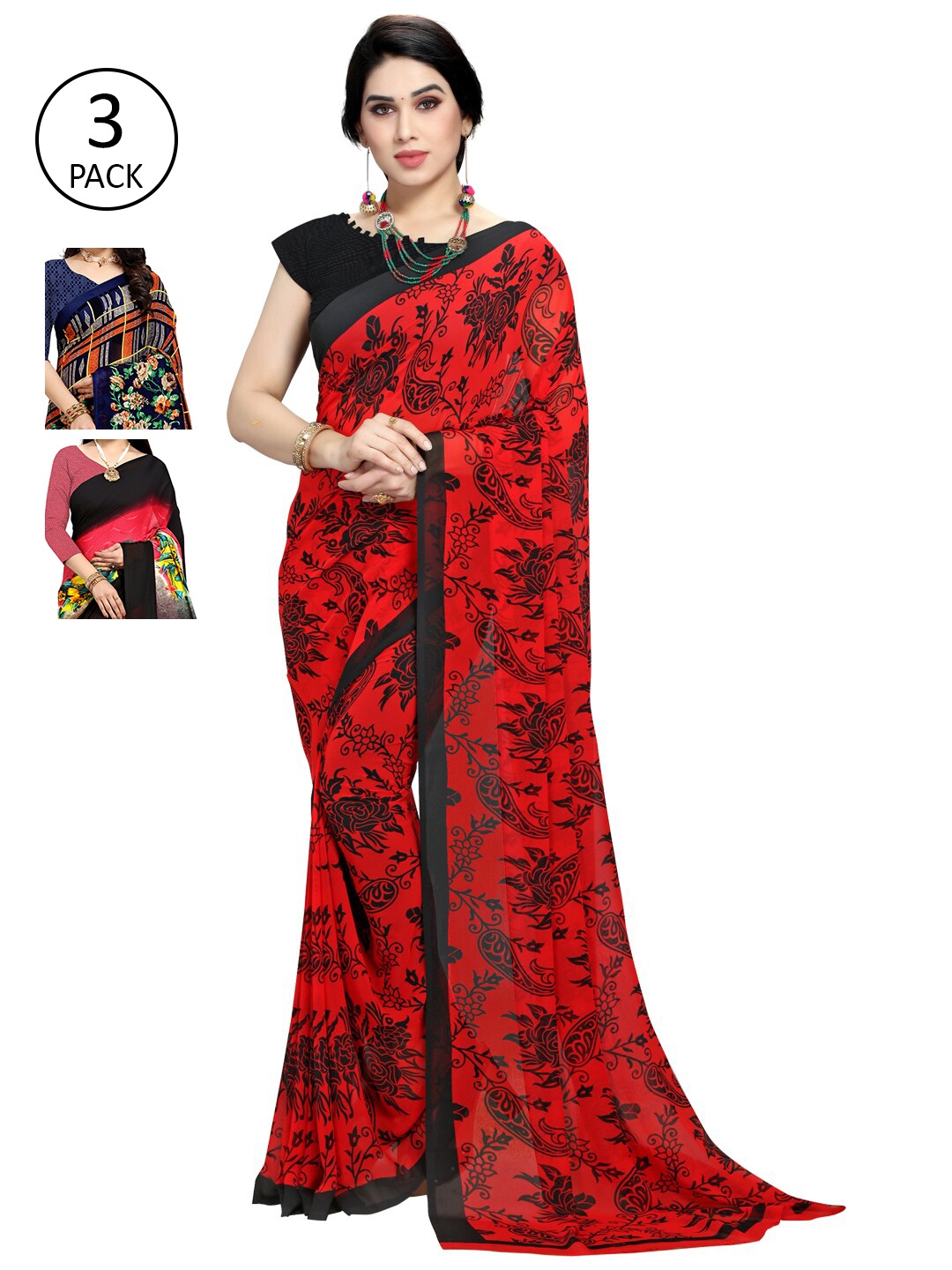 

KALINI Pack Of 3 Printed Saree, Multi