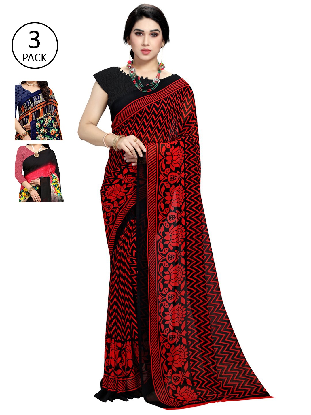 

KALINI Women Pack Of 3 Printed Saree, Multi