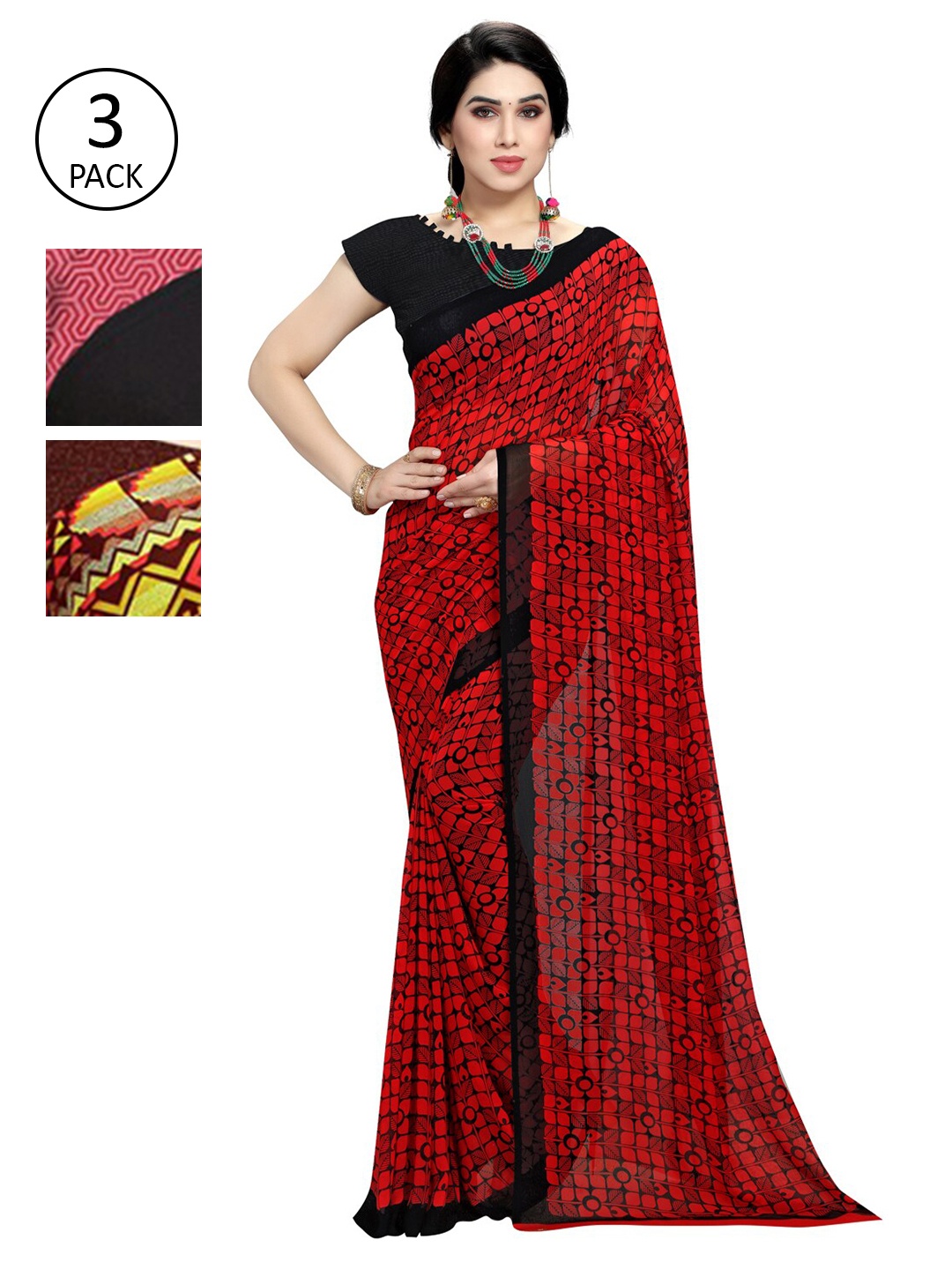 

KALINI Pack Of 3 Multicoloured Printed Sarees, Multi