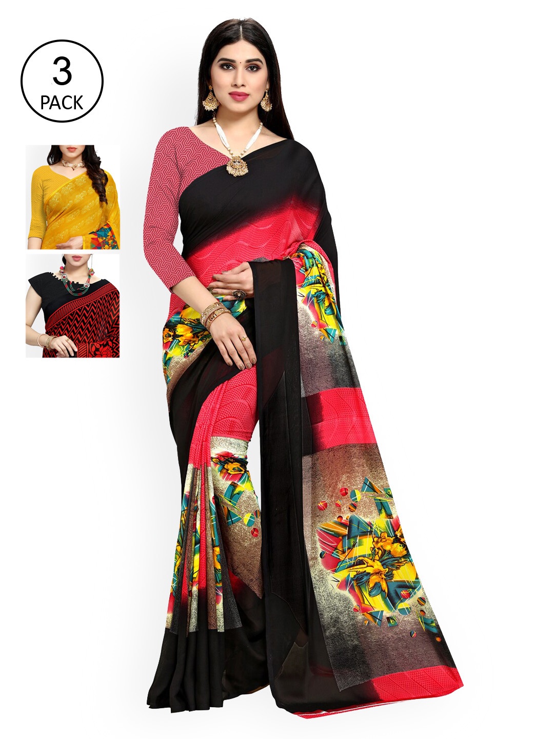 

KALINI Pack Of 3 Multicoloured Printed Sarees, Multi