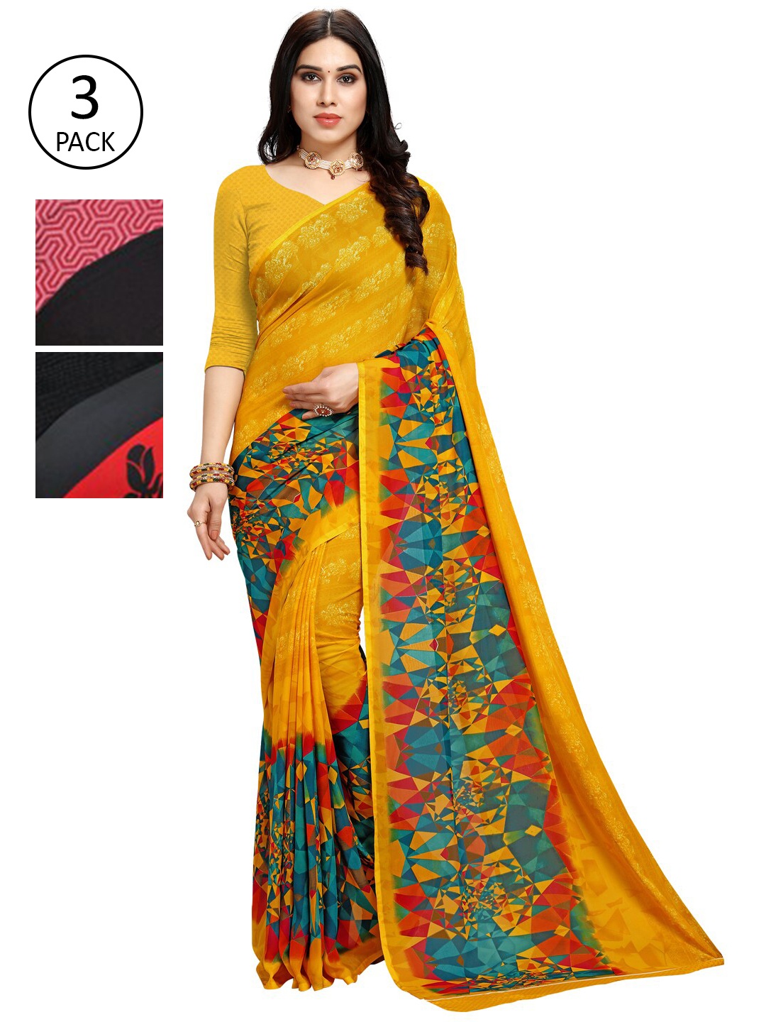 

KALINI Pack Of 3 Multicoloured Printed Sarees, Multi