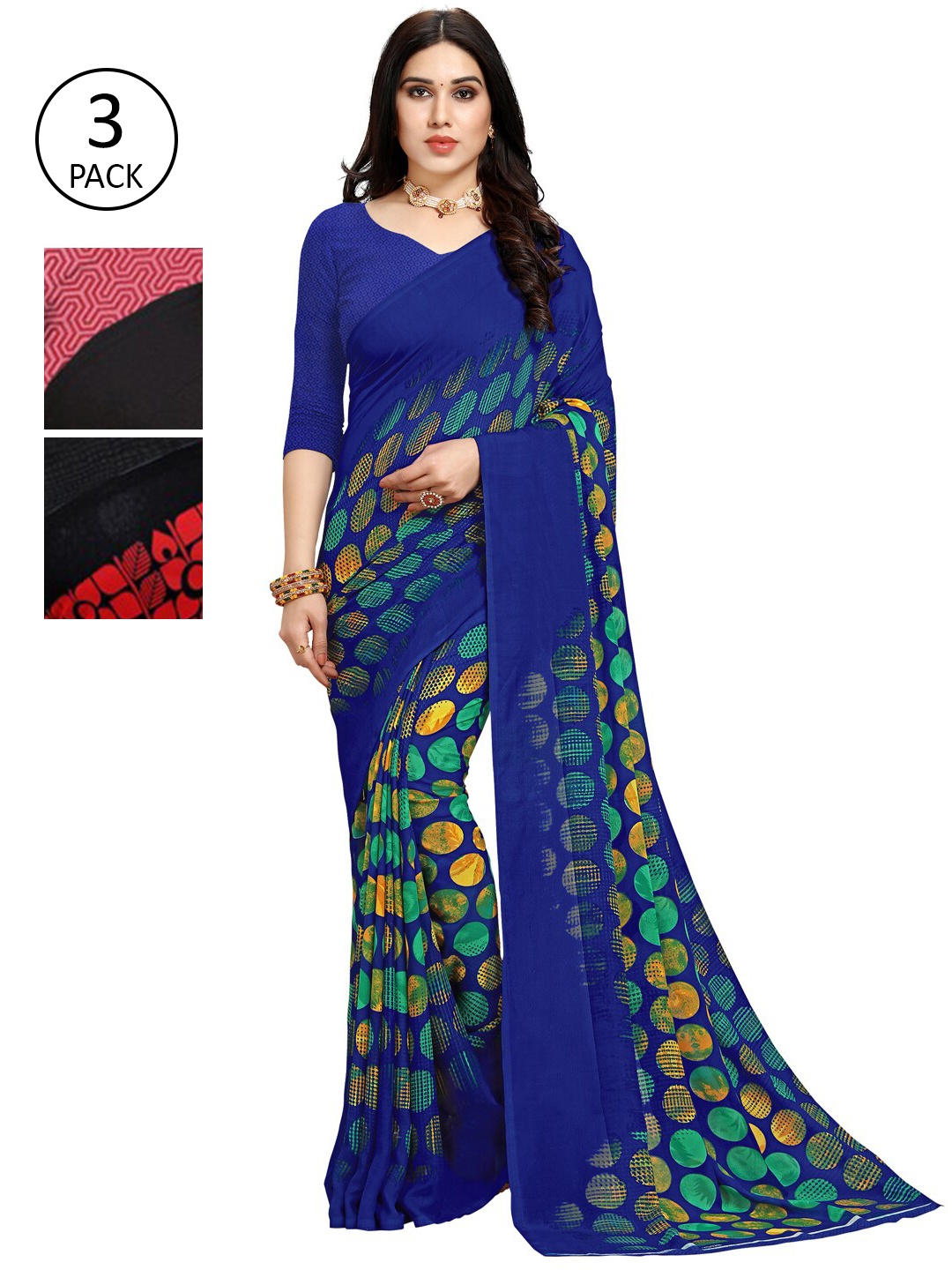 

KALINI Pack Of 3 Multicoloured Printed Sarees, Multi