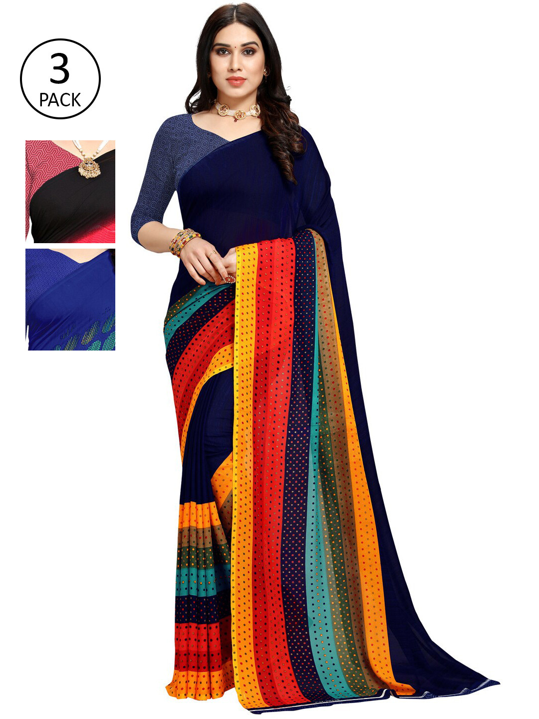 

KALINI Pack Of 3 Printed Sarees, Black