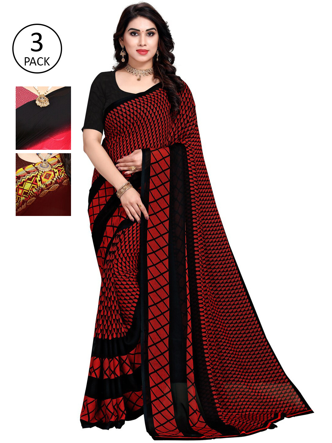 

KALINI Pack Of 3 Multicoloured Printed Sarees, Multi