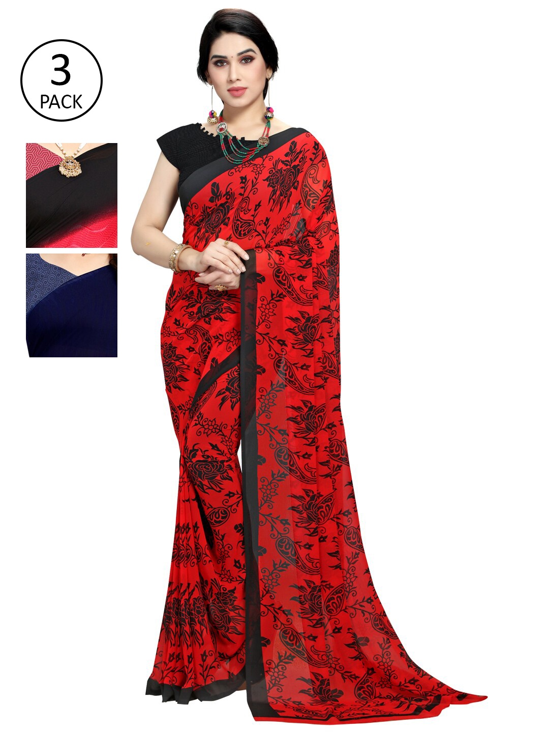 

KALINI Pack Of 3 Multicoloured Printed Sarees, Multi