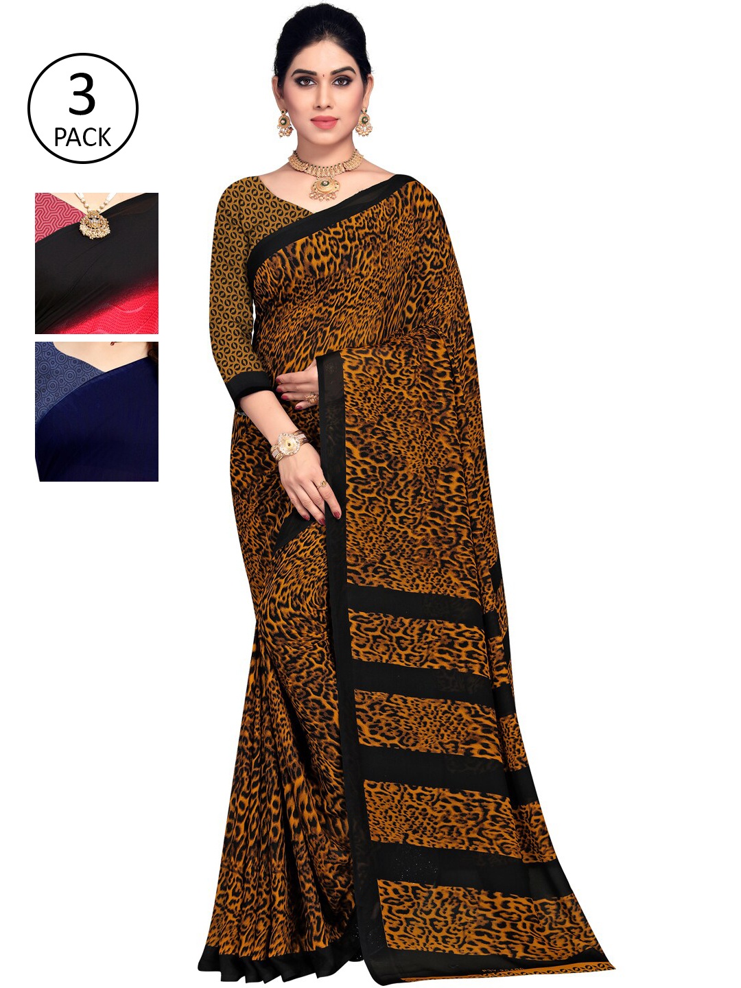 

KALINI Pack Of 3 Multicoloured Printed Sarees, Black