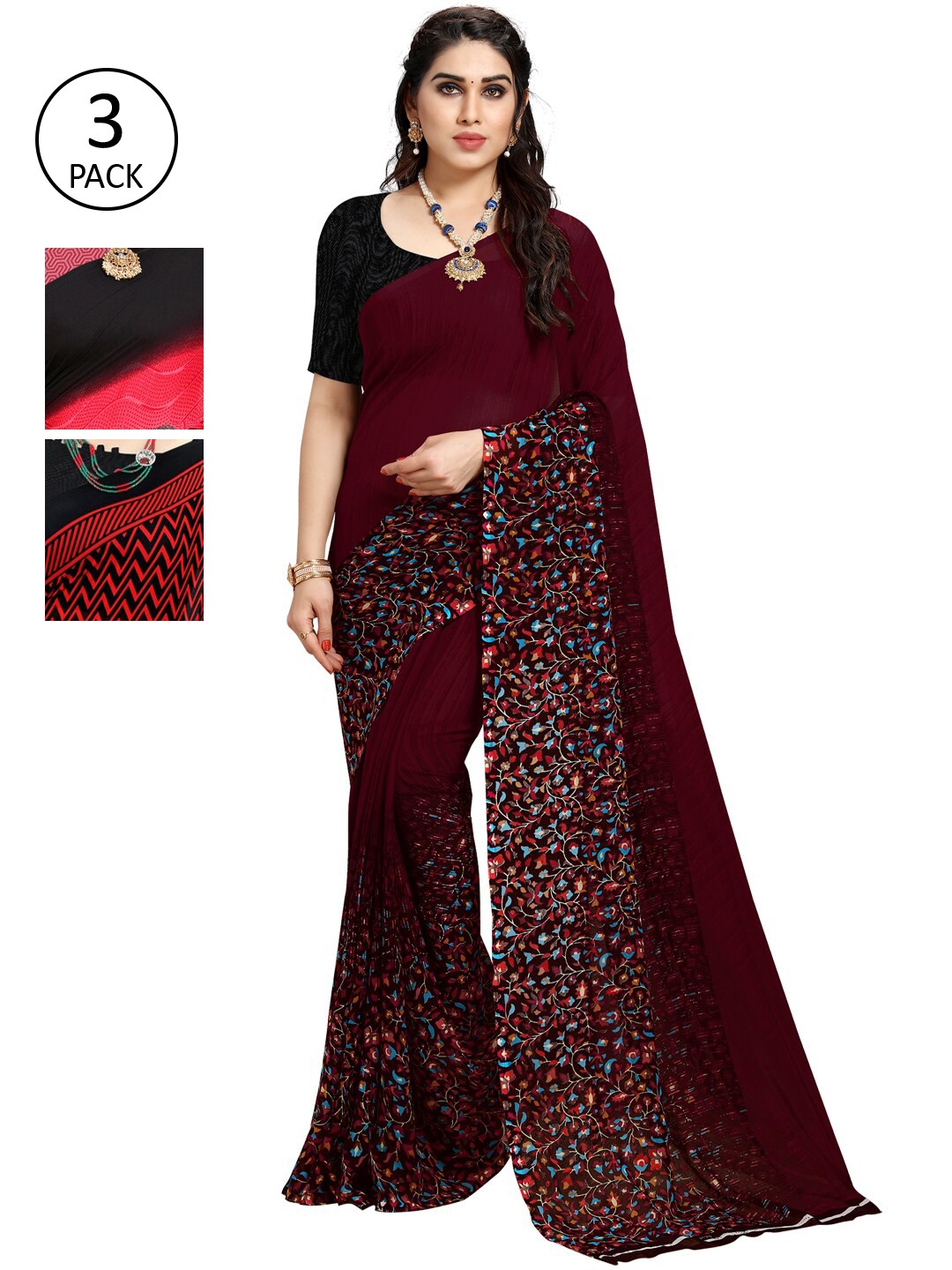 

KALINI Pack Of 3 Printed Saree, Purple