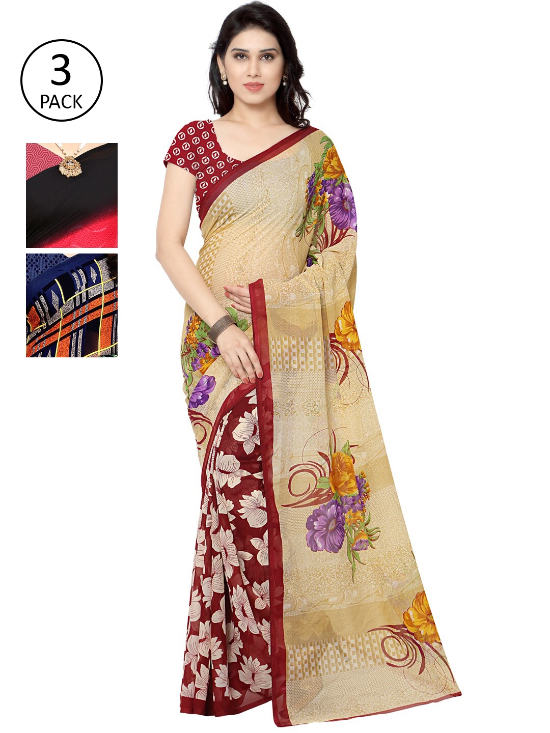 

KALINI Women Pack Of 3 Printed Saree, Blue