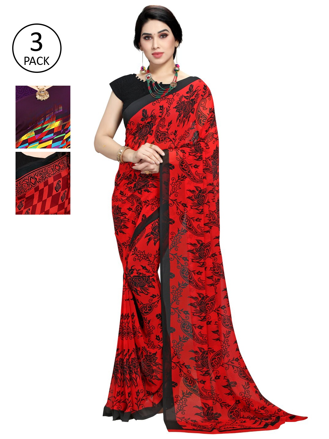 

KALINI Pack Of 3 Multicoloured Printed Sarees, Multi