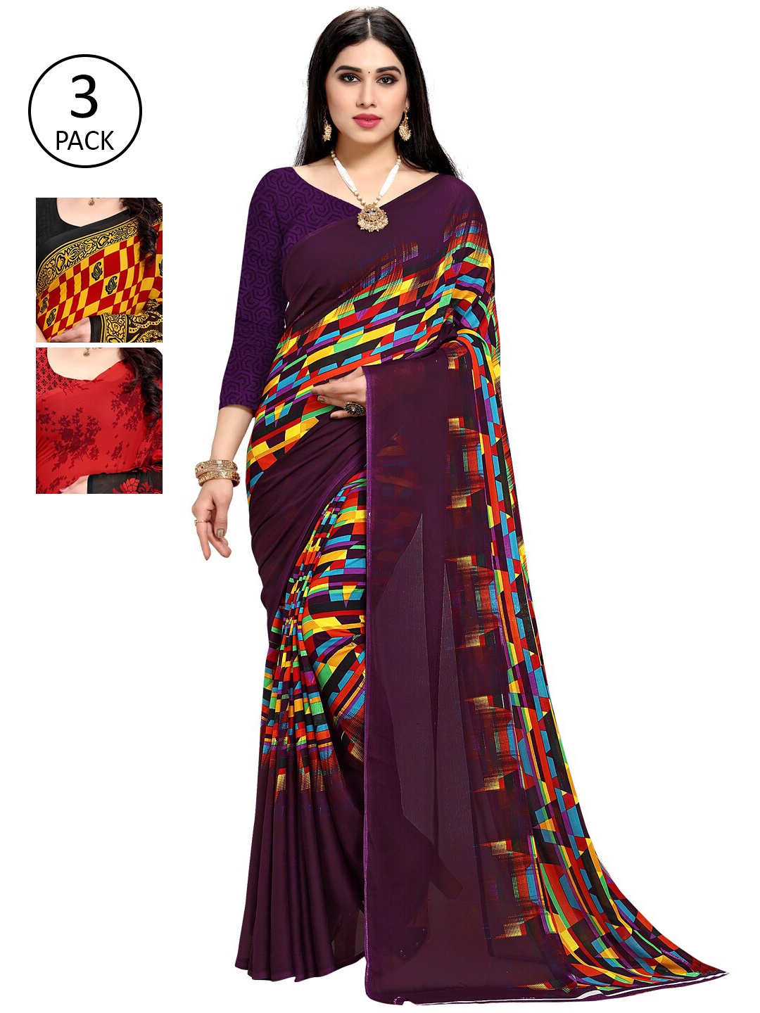 

KALINI Women Pack Of 3 Printed Saree, Yellow