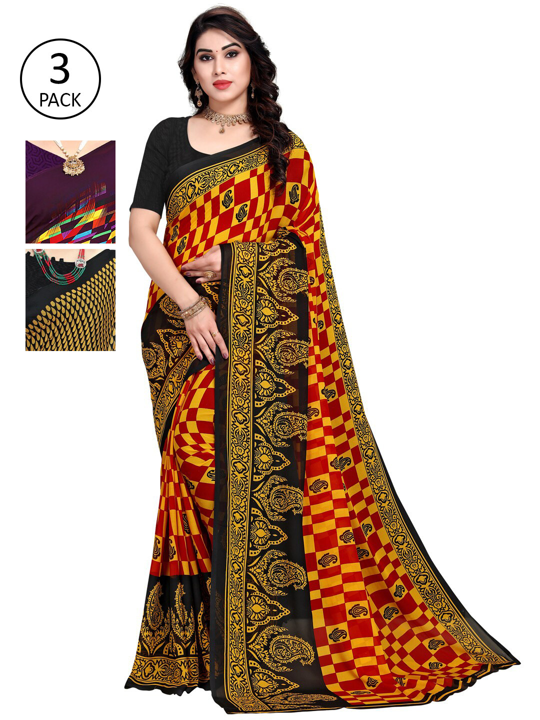

KALINI Pack Of 3 Printed Saree, Purple
