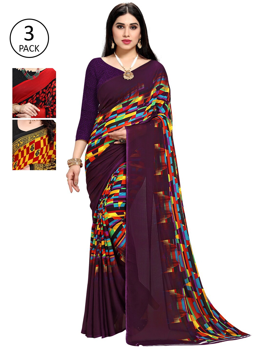 

KALINI Women Pack Of 3 Printed Saree, Yellow