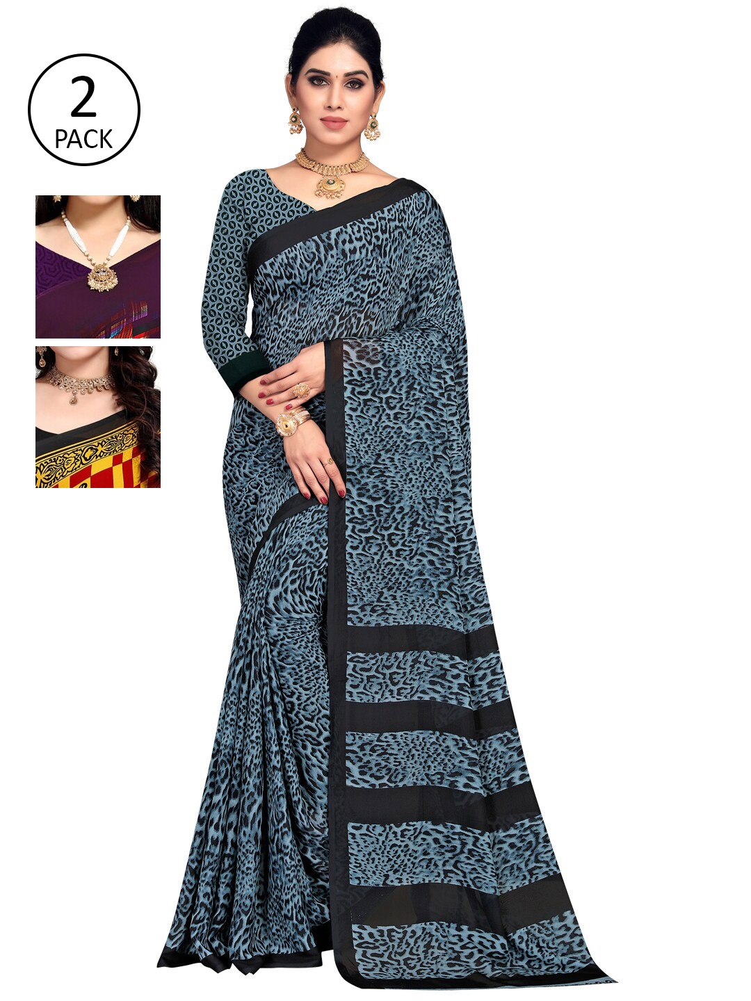 

KALINI Pack Of 3 Printed Saree, Yellow