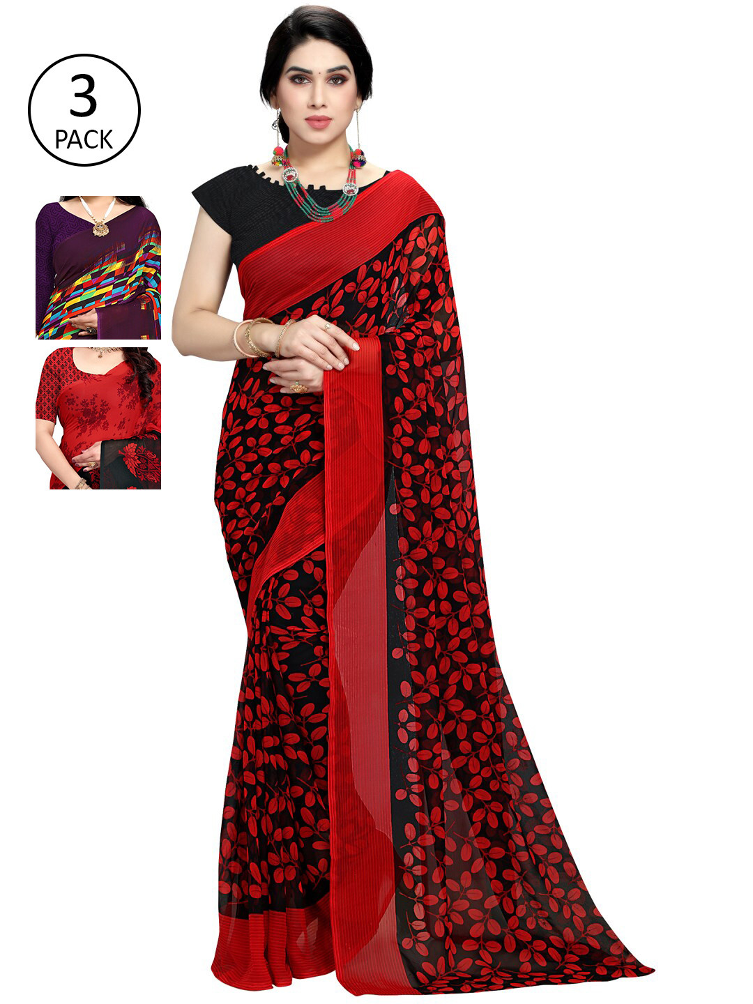 

KALINI Women Pack Of 3 Printed Saree, Purple