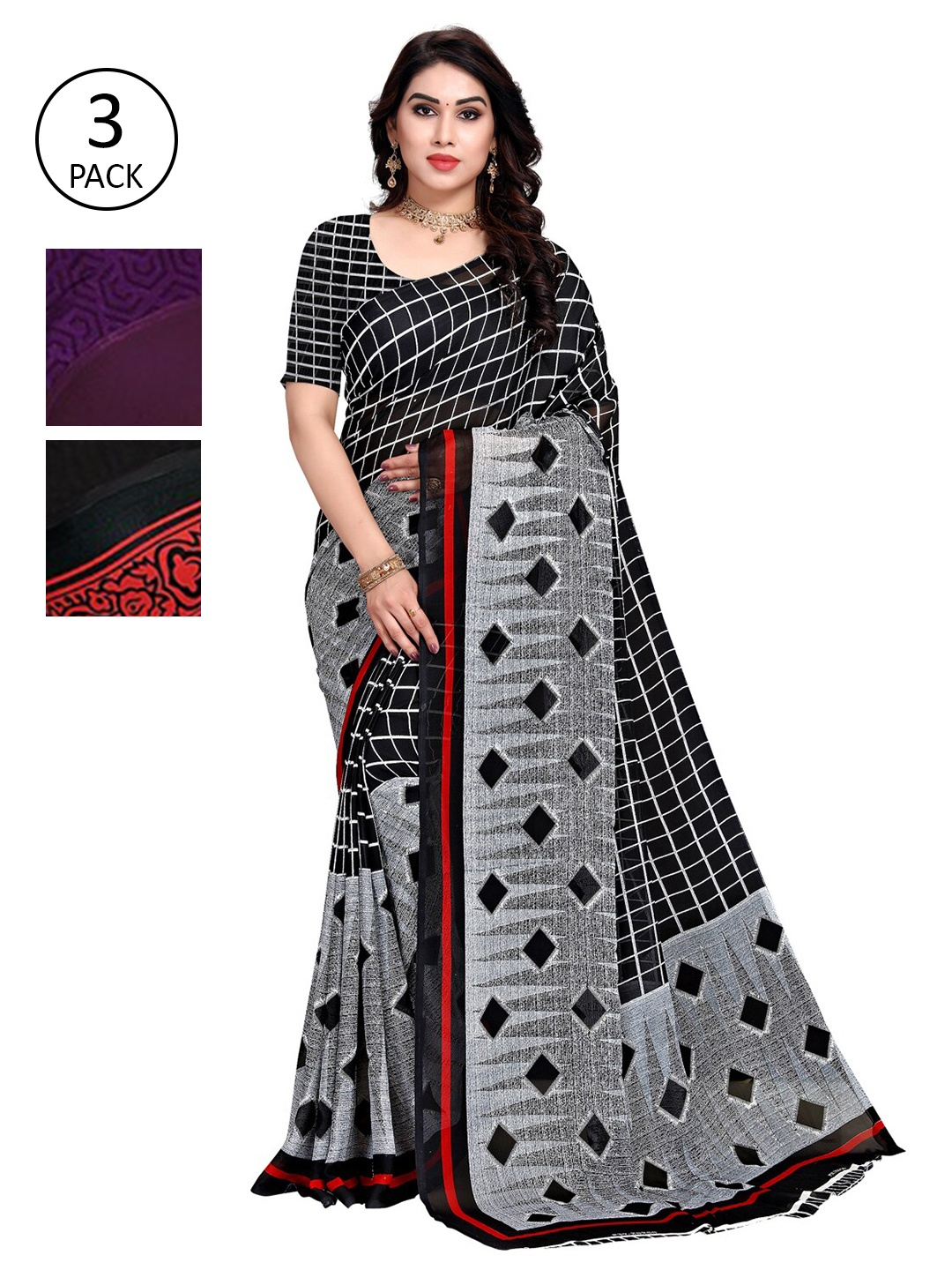 

KALINI Pack Of 3 Printed Saree, Grey