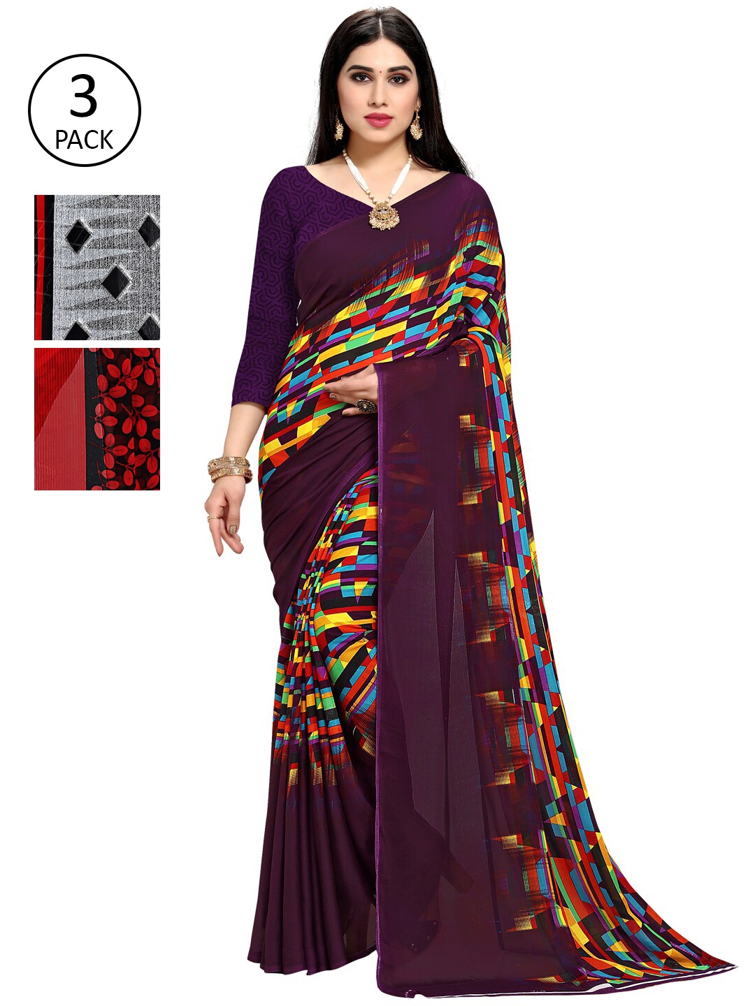 

KALINI Pack Of 3 Multicoloured Printed Sarees, Multi