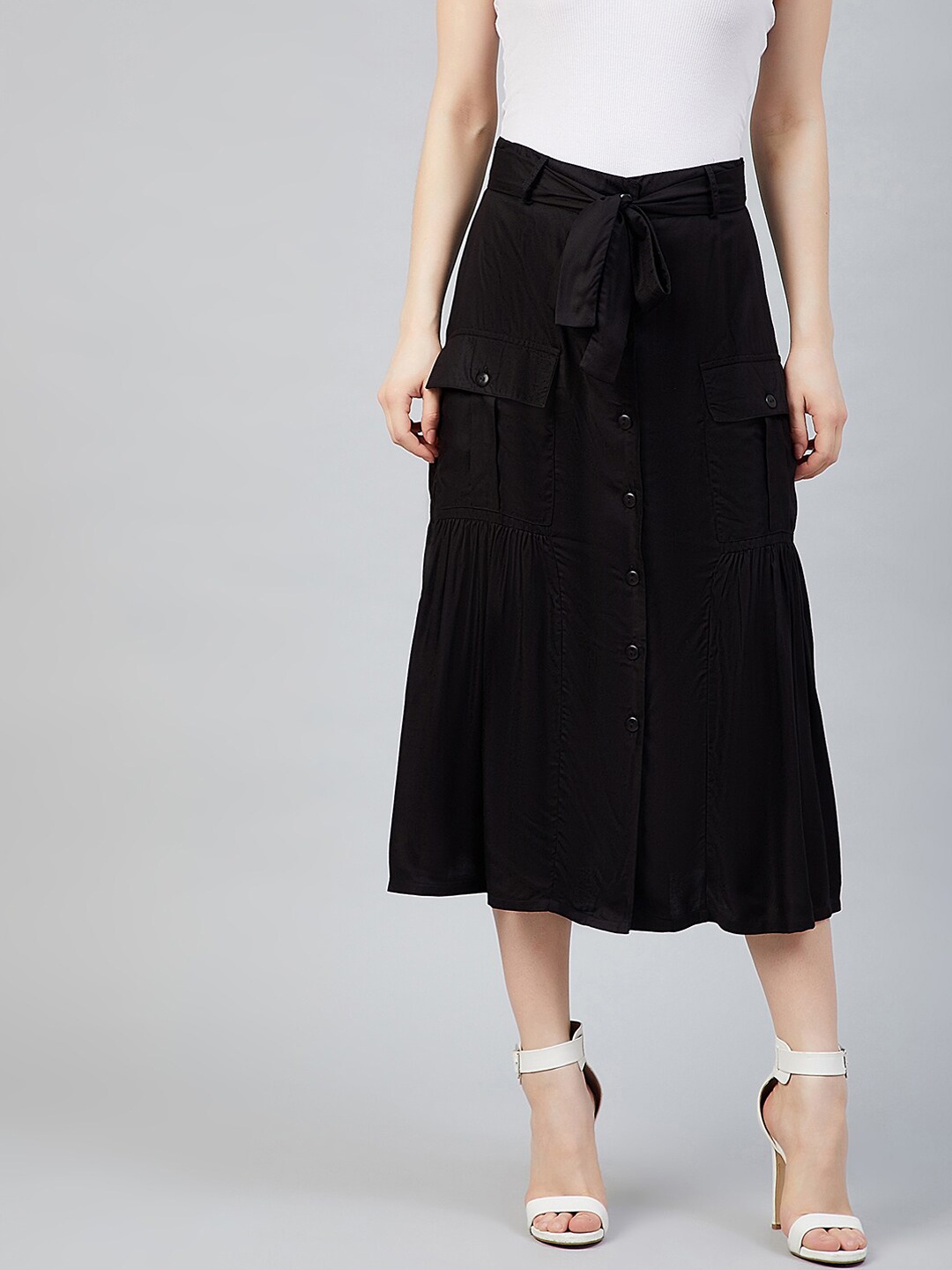 

Marie Claire Women Black Solid A-Line Midi Skirt