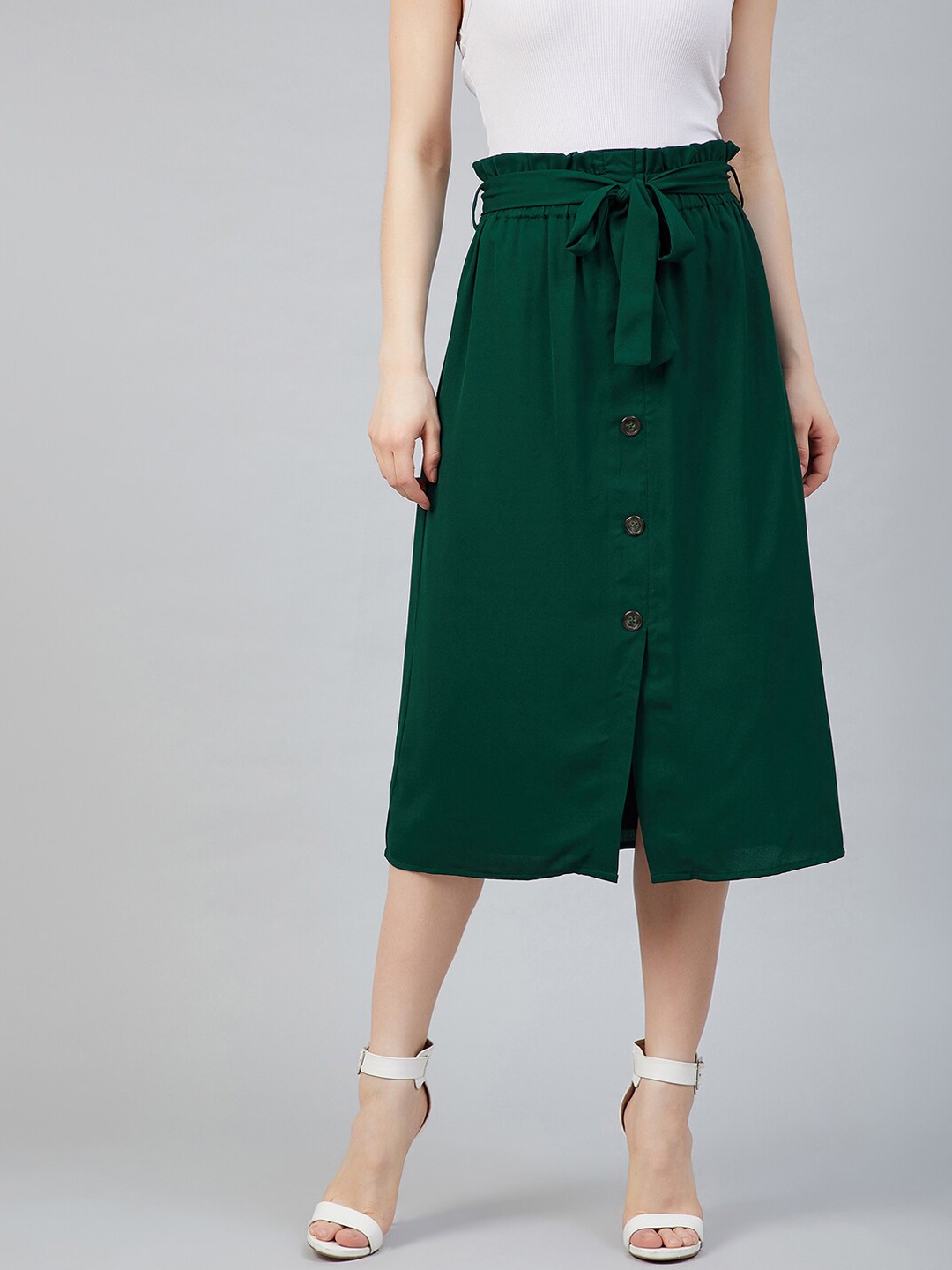 

Marie Claire Women Green Solid A-Line Midi Skirt