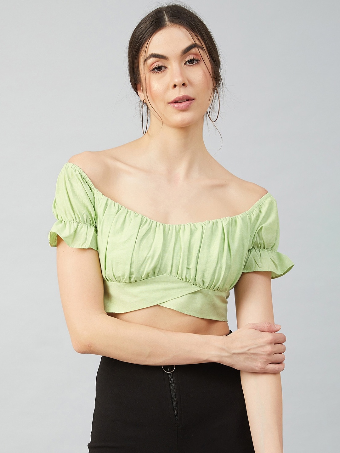 

Athena Green Crop Bardot Top