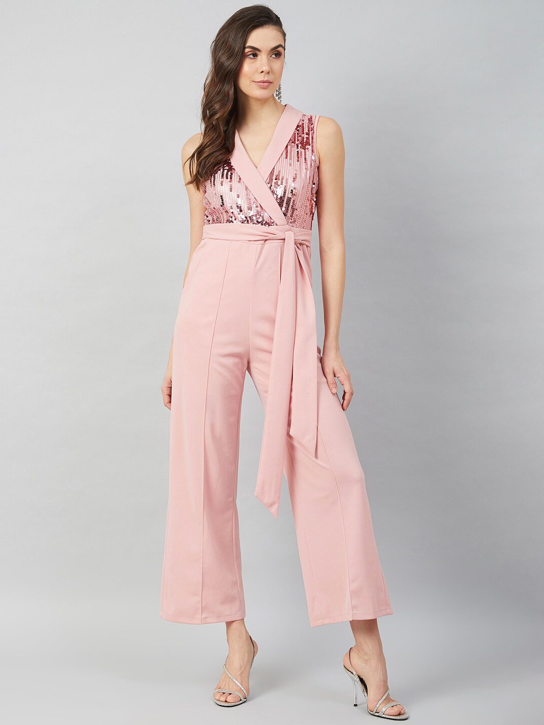 

Athena Pink Basic Jumpsuit with Embellished