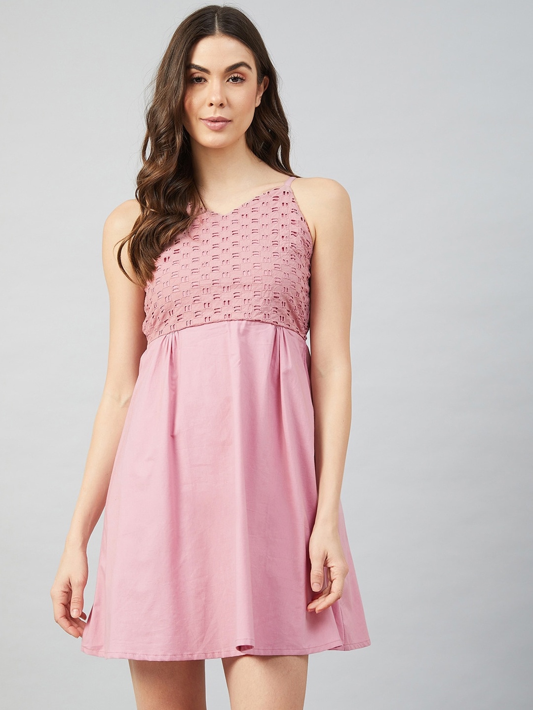 

Athena Women Pink Schiffli A-Line Dress