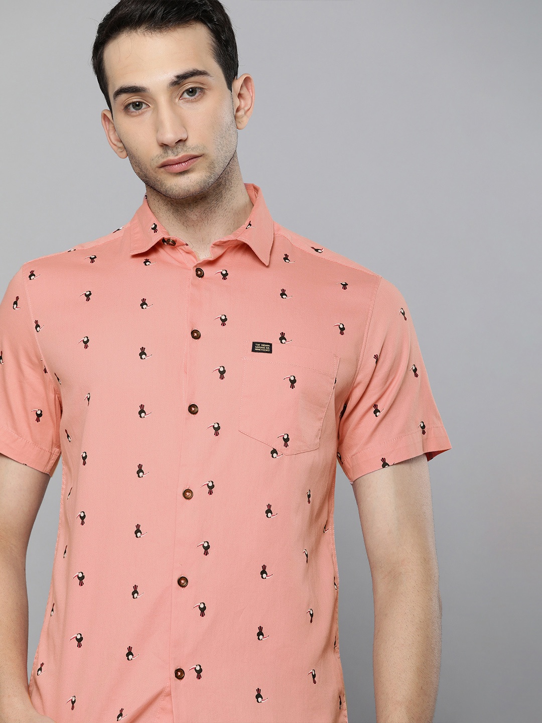 

The Indian Garage Co Men Blue Slim Fit Abstract Printed Resortwear Shirt, Peach