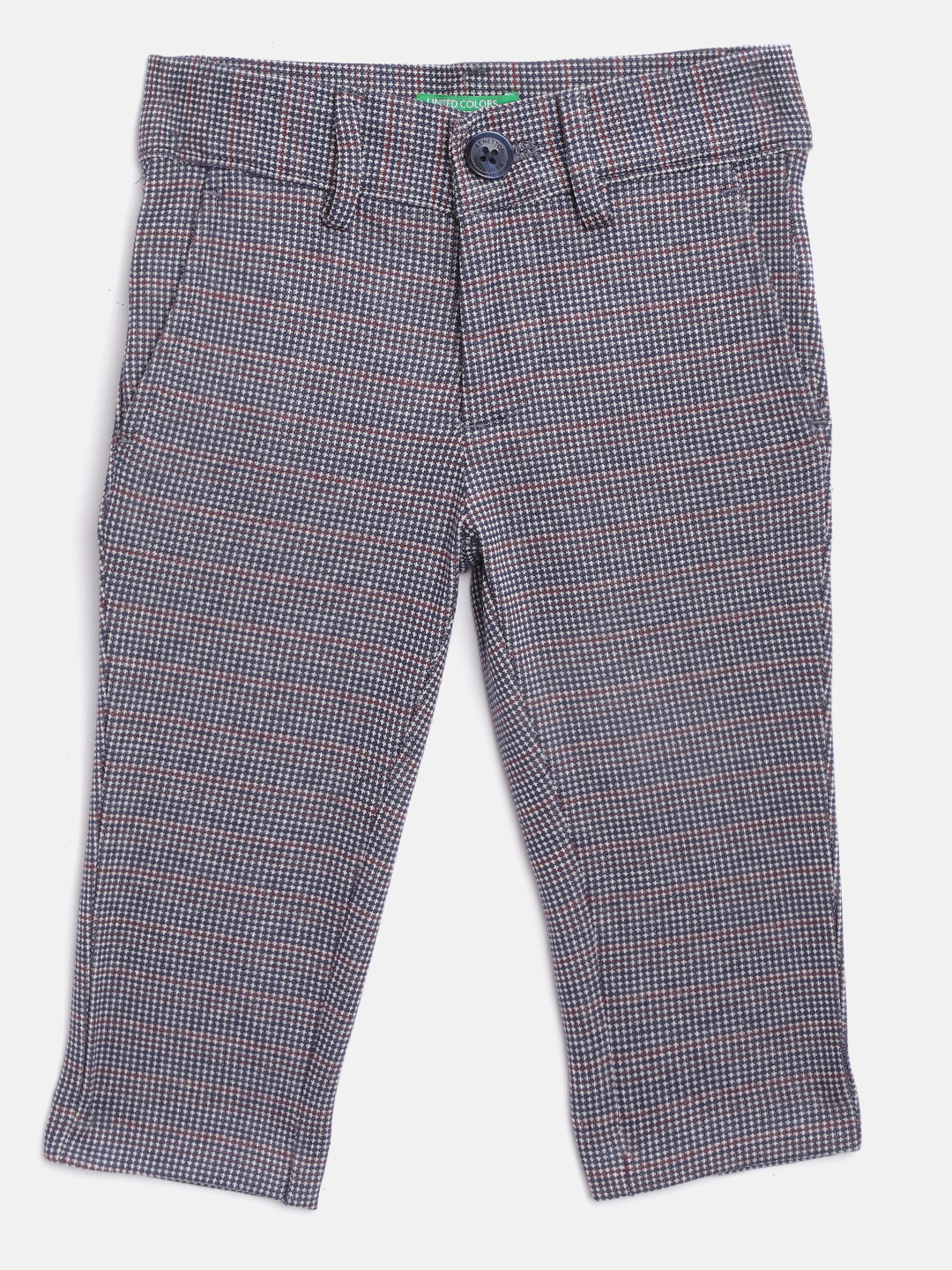 

United Colors of Benetton Boys Navy Blue & White Textured Trousers
