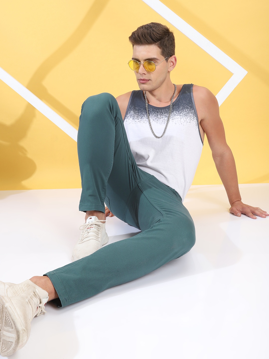 

The Indian Garage Co Men Teal Blue Slim Fit Chinos Trousers
