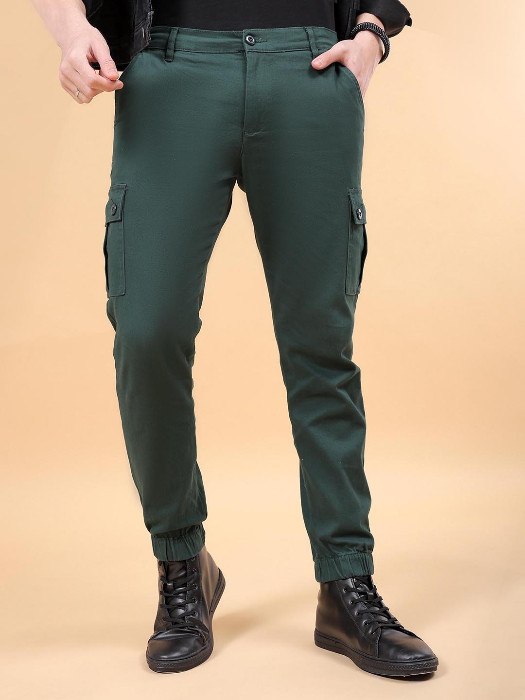 

The Indian Garage Co Men Teal Blue Slim Fit Cargos Trousers