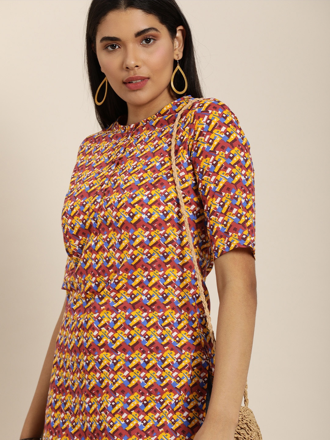 

Sangria Women Maroon & Yellow Printed Kurta